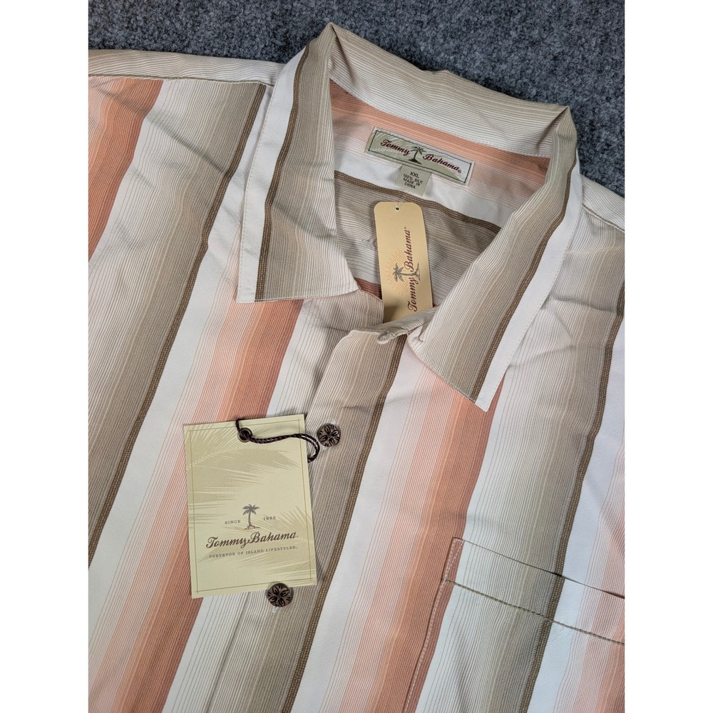 Tommy Bahama Cordeo Drive Camp‎ Shirt Mens XXL Juice Orange Striped Silk NWT